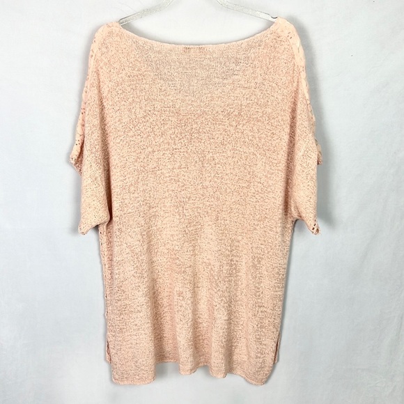 WESTPORT 1962 |🌸 Pale Pink Loose Knit Lace Trim Oversized Short Sleeve Sweater - Picture 2 of 7